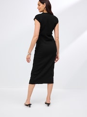 Black Maternity Short Sleeve Textured Column Dress - Image 4 of 8