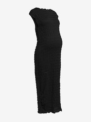 Black Maternity Short Sleeve Textured Column Dress - Image 6 of 8