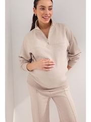 Neutrale Farbe - Sweatshirt mit Viertelreißverschluss (Umstandsmode) - Bild 1 von 8
