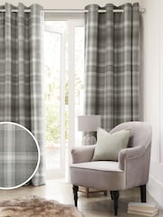 Grey Cosy Check Eyelet Blackout/Thermal Curtains - Image 1 of 7