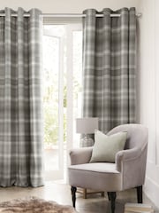 Grey Cosy Check Eyelet Blackout/Thermal Curtains - Image 3 of 7