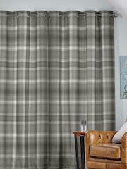 Grey Cosy Check Eyelet Blackout/Thermal Curtains - Image 4 of 7