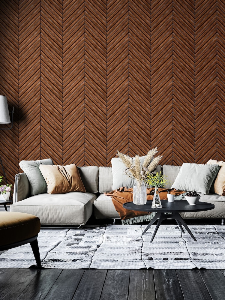 Hoopla Walls Walnut Chevron Slat Wallpaper - Image 1 of 2 Hoopla Walls Walnut Chevron Slat Wallpaper - Image 1 of 2
