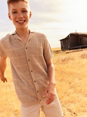 Neutral Short Sleeve Textured Knit Shirt (3-16yrs) - Image 1 of 6