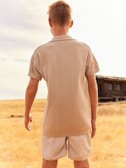 Neutral Short Sleeve Textured Knit Shirt (3-16yrs) - Image 2 of 6