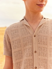 Neutral Short Sleeve Textured Knit Shirt (3-16yrs) - Image 3 of 6