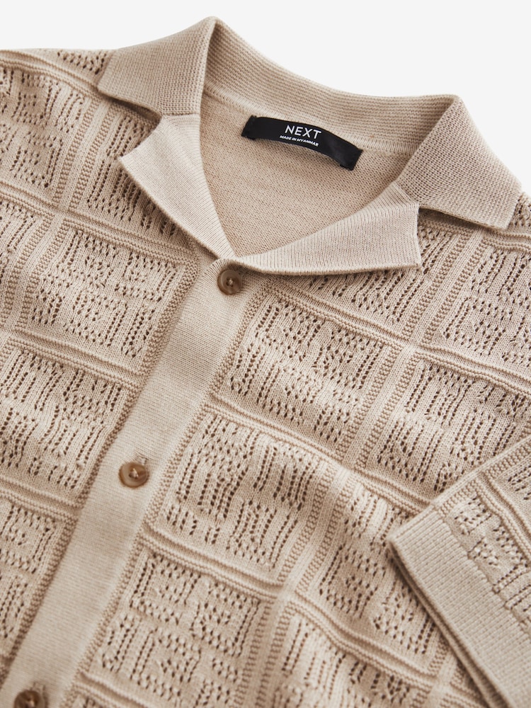 Neutral Short Sleeve Textured Knit Shirt (3-16yrs) - Image 6 of 6