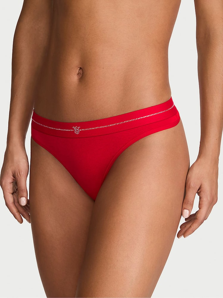 Victoria's Secret Lipstick Red Thong Shine Logo Knickers - Image 1 of 2