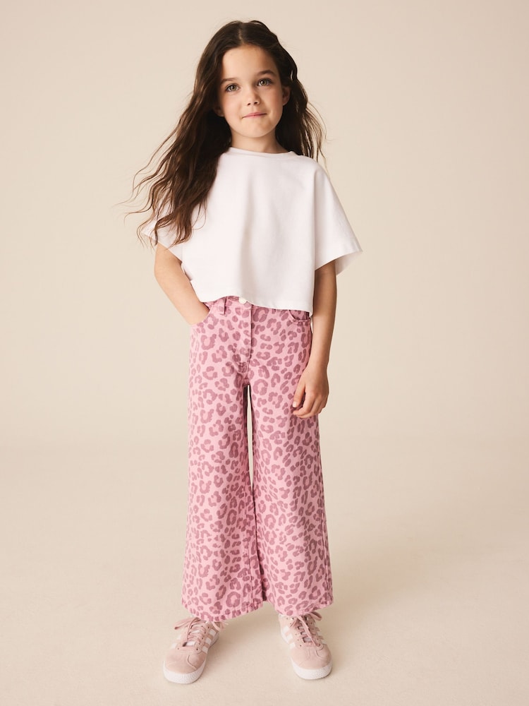 Pink, Animal-Print - Jeans mit weitem Bein (3–16 Jahre) - Bild 2 von 4