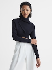 Reiss Navy Elsie High Neck Cropped Co Ord Top - Image 1 of 8