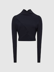 Reiss Navy Elsie High Neck Cropped Co Ord Top - Image 2 of 8