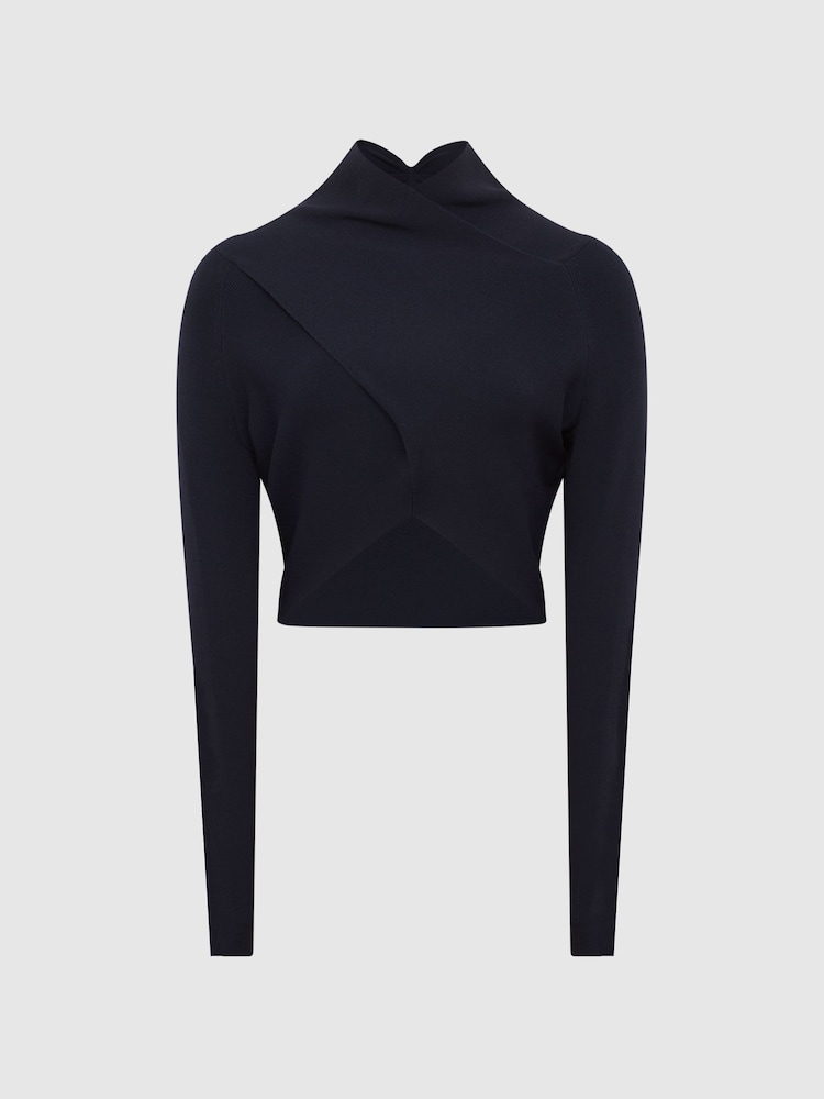 Reiss Navy Elsie High Neck Cropped Co Ord Top - Image 2 of 8