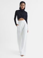 Reiss Navy Elsie High Neck Cropped Co Ord Top - Image 3 of 8