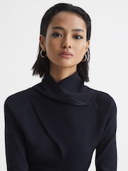 Reiss Navy Elsie High Neck Cropped Co Ord Top - Image 4 of 8