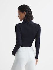 Reiss Navy Elsie High Neck Cropped Co Ord Top - Image 5 of 8
