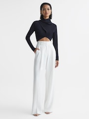 Reiss Navy Elsie High Neck Cropped Co Ord Top - Image 6 of 8