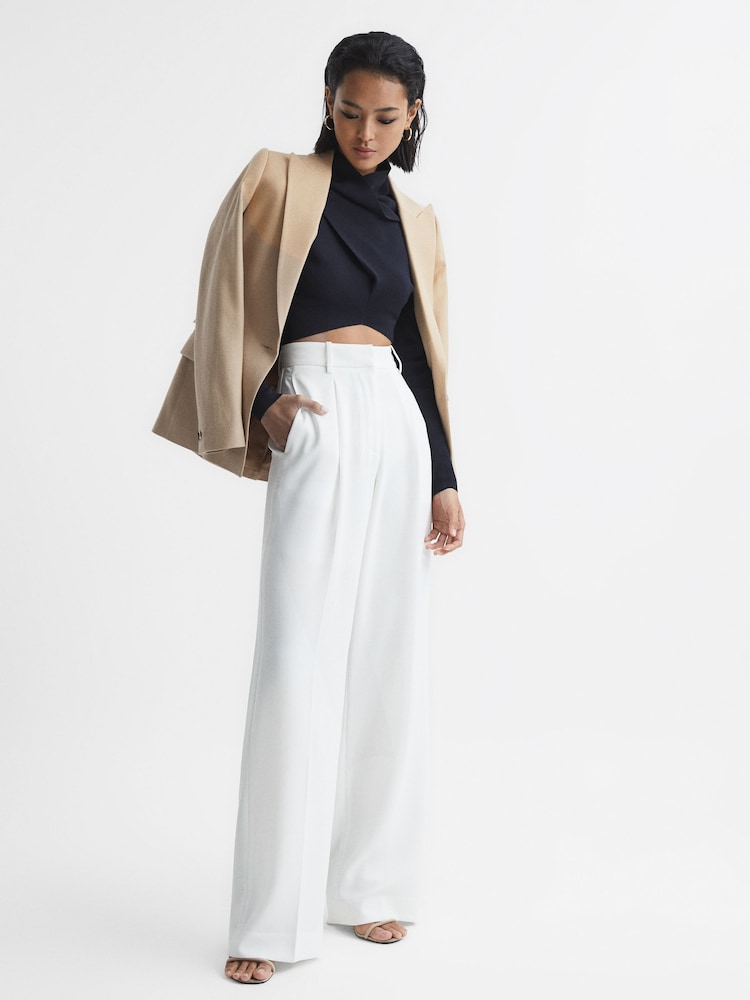 Reiss Navy Elsie High Neck Cropped Co Ord Top - Image 8 of 8