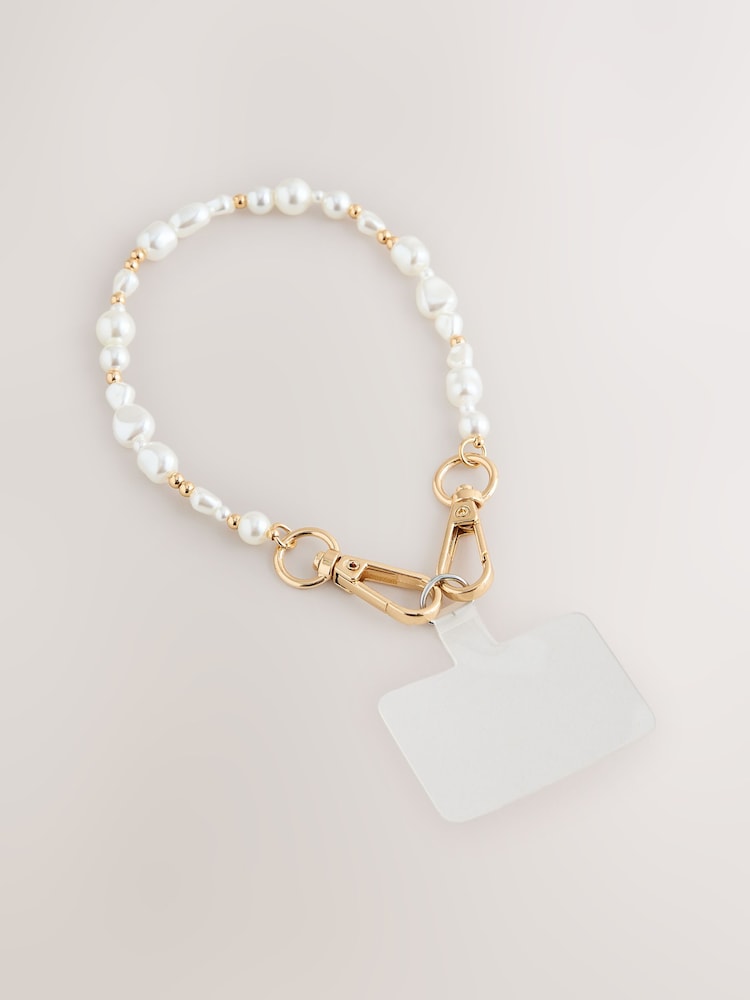 Gold Tone Pearl Effect Phone Wristlet - Image 1 of 3 Gold Tone Pearl Effect Phone Wristlet - Image 1 of 3