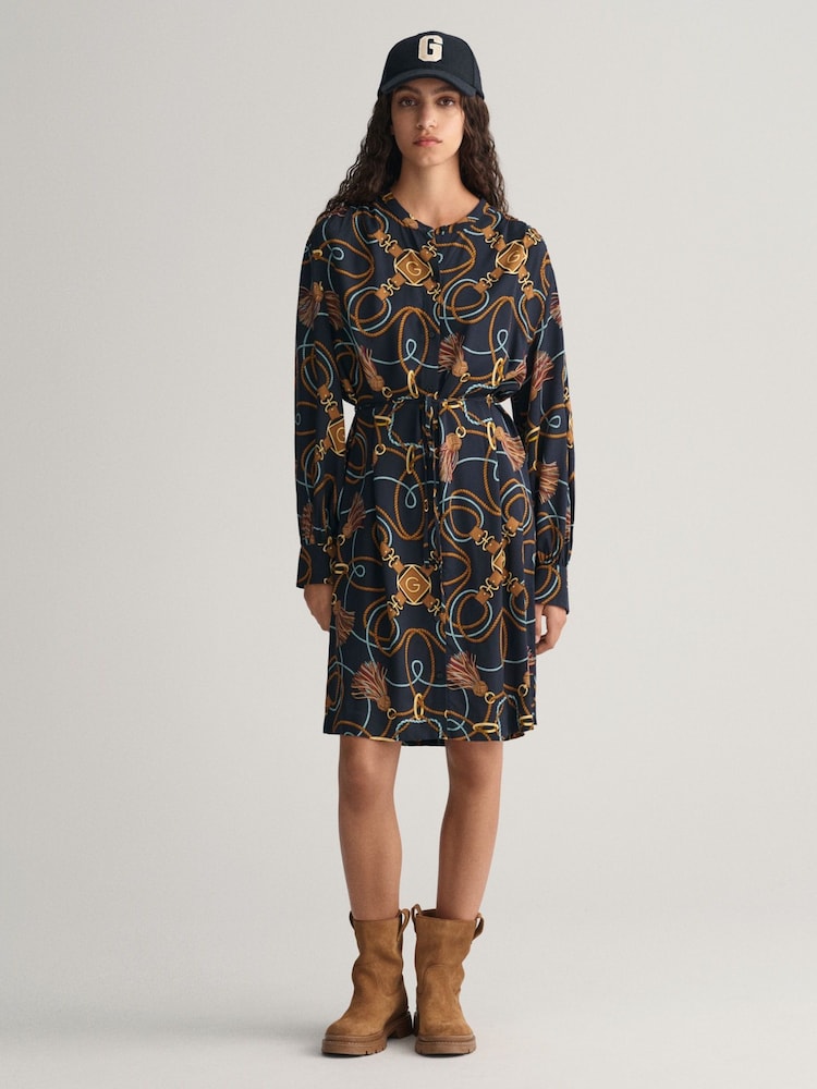 GANT Relaxed Fit Blue Rope Print Shirt Dress - Image 1 of 5