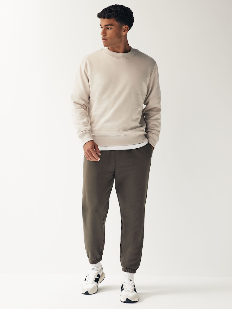 Neutral Brown Relaxed Fit Cotton Blend Cuffed Joggers - Image 2 of 5