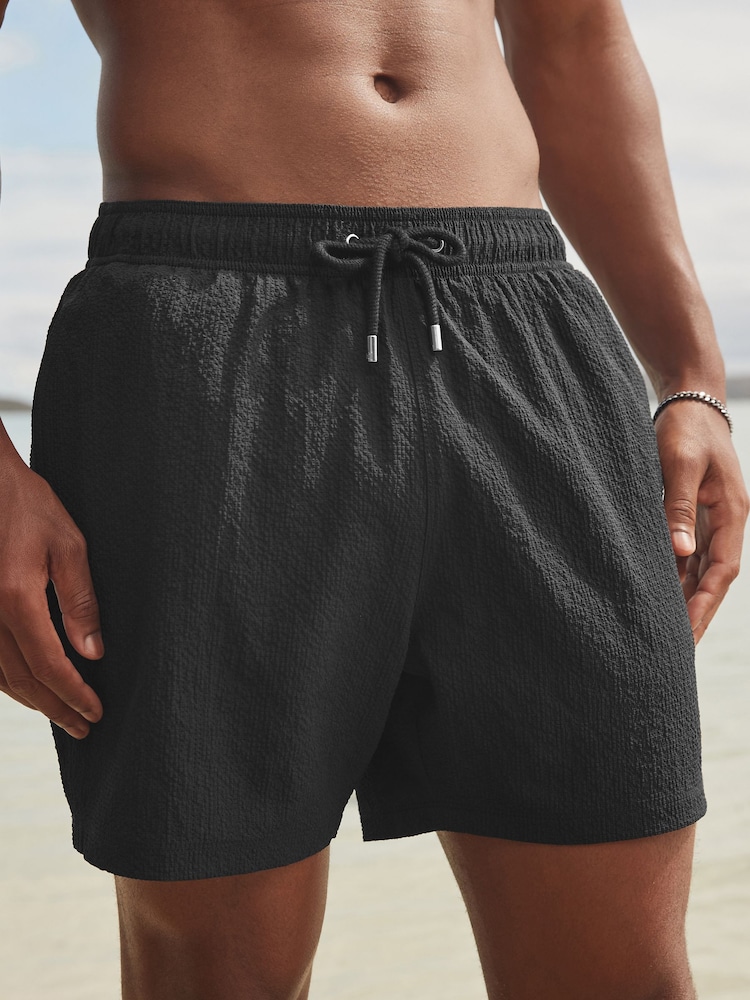 Black Seersucker Plain Premium Swim Shorts - Image 1 of 12