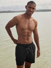 Black Seersucker Plain Premium Swim Shorts - Image 3 of 12
