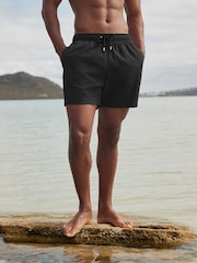 Black Seersucker Plain Premium Swim Shorts - Image 5 of 12