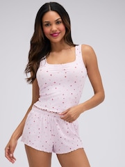 Boux Avenue Pink Floral Ribbed Short Pyjamas Set - Image 1 of 6