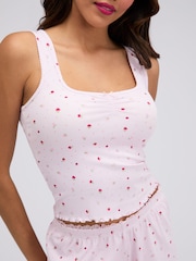 Boux Avenue Pink Floral Ribbed Short Pyjamas Set - Image 4 of 6