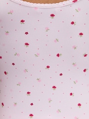 Boux Avenue Pink Floral Ribbed Short Pyjamas Set - Image 6 of 6