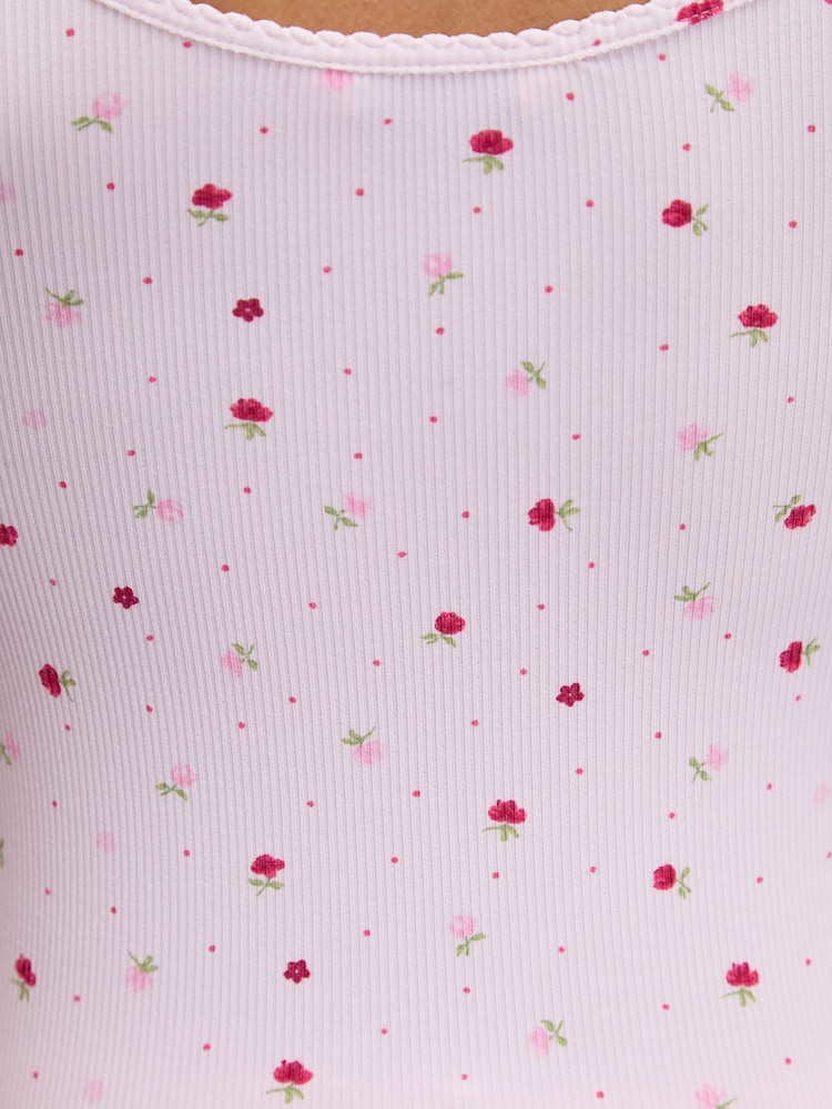 Boux Avenue Pink Floral Ribbed Short Pyjamas Set - Image 6 of 6