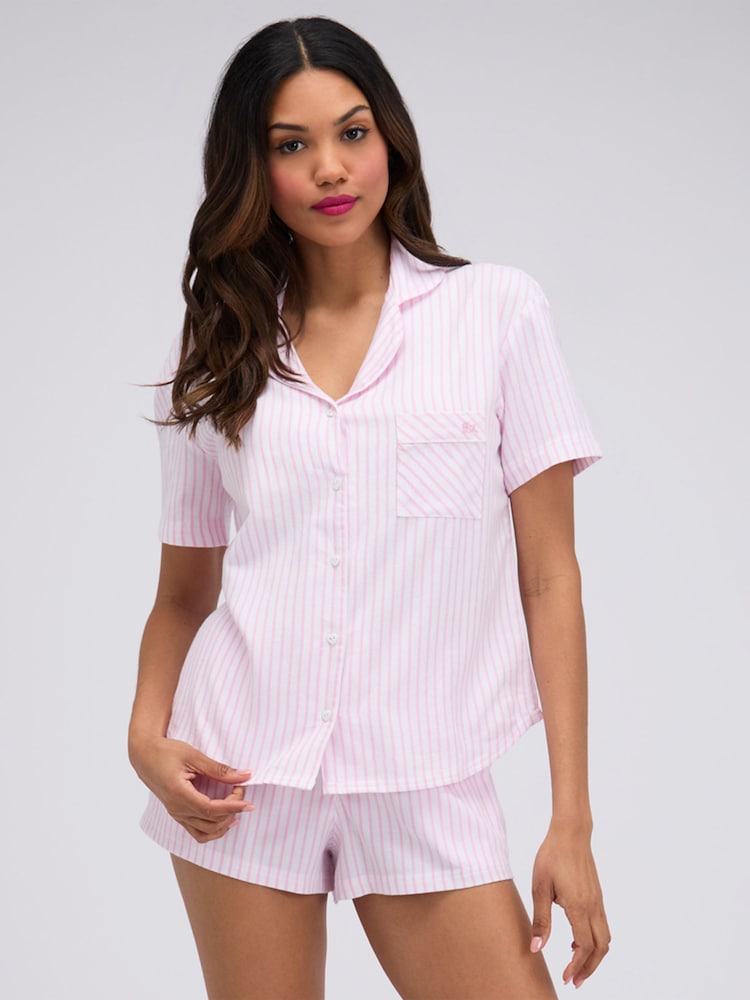 Boux Avenue Pink Striped Cotton Short Pyjamas Set - Image 1 of 6 Boux Avenue Pink Striped Cotton Short Pyjamas Set - Image 1 of 6