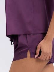 Boux Avenue Purple Daisy Satin Short Pyjamas Set - Image 4 of 6