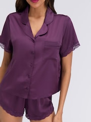 Boux Avenue Purple Daisy Satin Short Pyjamas Set - Image 5 of 6