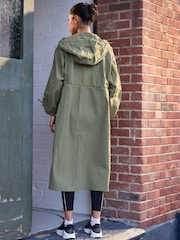 Khaki Green Longline Shower Resistant Raincoat - Image 3 of 8