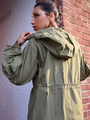 Khaki Green Longline Shower Resistant Raincoat - Image 4 of 8