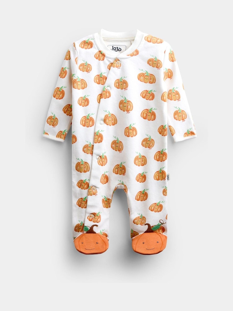 JoJo Maman Bébé Cream Pumpkin Print Zip Sleepsuit & Hat - Image 2 of 7 JoJo Maman Bébé Cream Pumpkin Print Zip Sleepsuit & Hat - Image 2 of 7