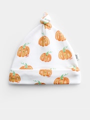 JoJo Maman Bébé Cream Pumpkin Print Zip Sleepsuit & Hat - Image 4 of 7