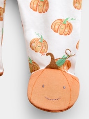 JoJo Maman Bébé Cream Pumpkin Print Zip Sleepsuit & Hat - Image 6 of 7