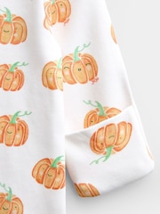 JoJo Maman Bébé Cream Pumpkin Print Zip Sleepsuit & Hat - Image 7 of 7