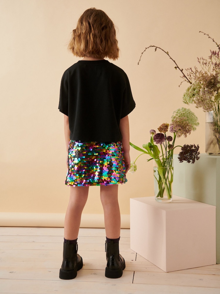 Multi Rainbow Sequin Skirt (3-16yrs) - Image 2 of 8
