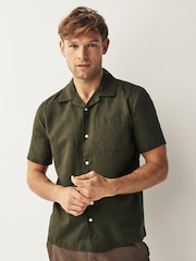 Green Cuban Collar Linen Blend Short Sleeve Shirt - Image 1 of 7