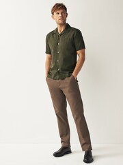 Green Cuban Collar Linen Blend Short Sleeve Shirt - Image 2 of 7