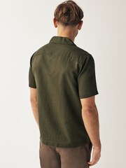Green Cuban Collar Linen Blend Short Sleeve Shirt - Image 3 of 7