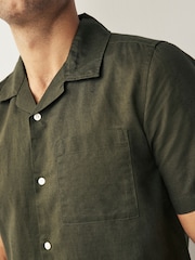 Green Cuban Collar Linen Blend Short Sleeve Shirt - Image 4 of 7
