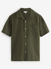 Green Cuban Collar Linen Blend Short Sleeve Shirt - Image 5 of 7