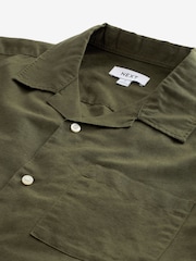 Green Cuban Collar Linen Blend Short Sleeve Shirt - Image 6 of 7