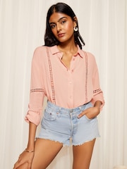 Friends Like These Khaki Green Long Sleeve Crinkle Trim Detail Button Through Shirt - Image 1 of 4