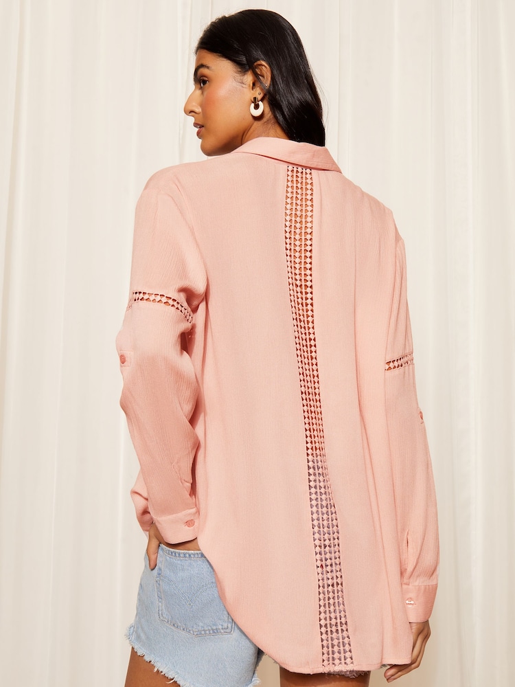 Friends Like These Khaki Green Long Sleeve Crinkle Trim Detail Button Through Shirt - Image 4 of 4