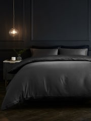 Charcoal Grey Collection Luxe 300 Thread Count 100% Cotton Sateen Satin Stitch Luxury Duvet Cover And Pillowcase Set - Image 1 of 8